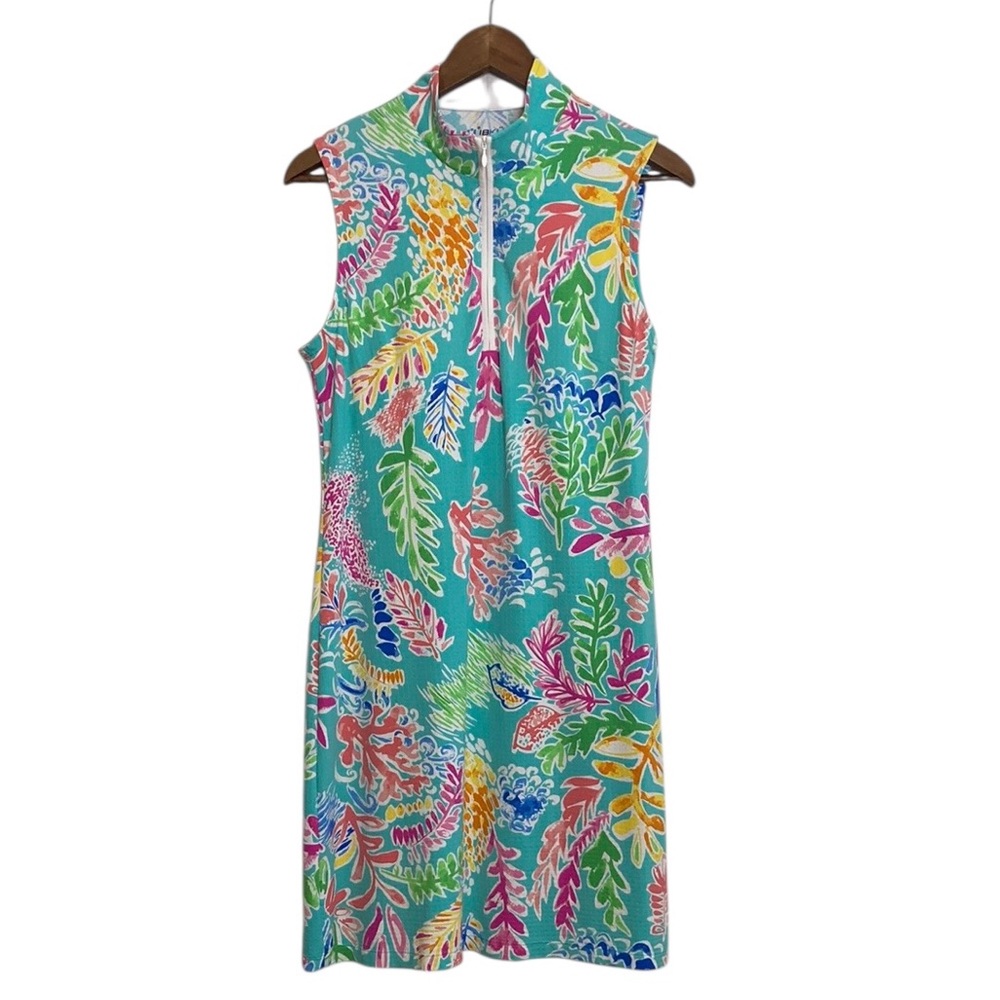 IBKUL Dress Womens Medium Pink Blue Floral Sleeveless Short 1/2 Zip Golf Tennis